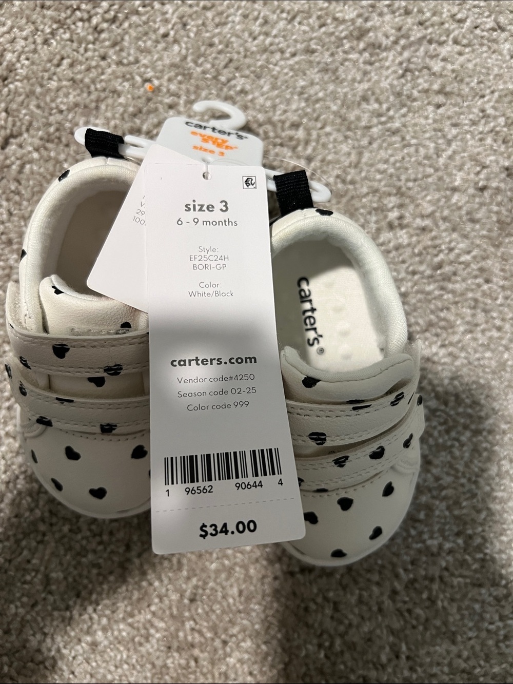 Carter's White Sneakers with Black Heart Print - Picture 3 of 5